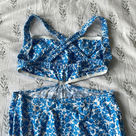 Zara Cutout Midi Linen Blend Dress Blue and White European Floral XS - Picture 8 of 10